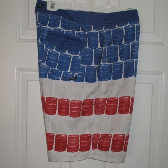 O'Neill Mens Swim Board Short Flag Beer Keg Print - Size 34W - Picture 2 of 5